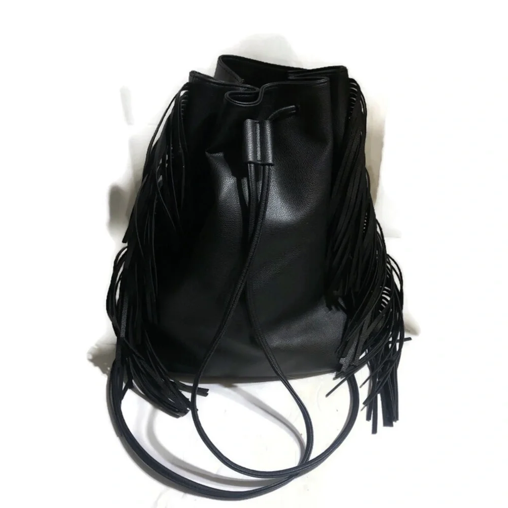 Victoria's Secret NWT Black Fringe Backpack Carry All Bag